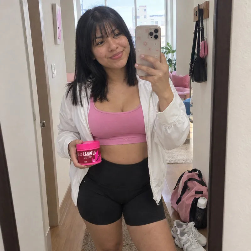 Clienta con Candela en ropa deportiva