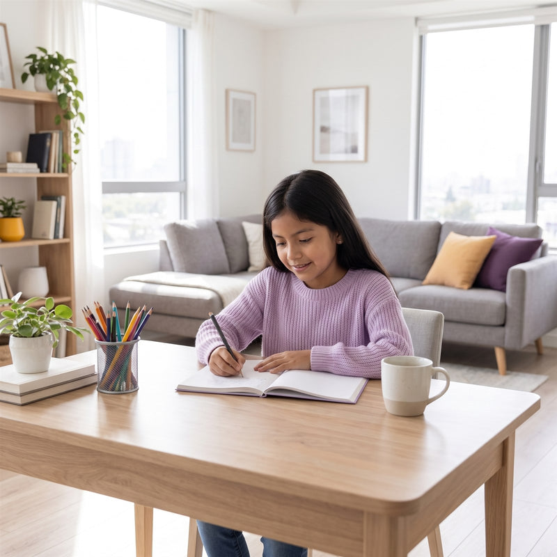 Niña concentrada haciendo sus tareas