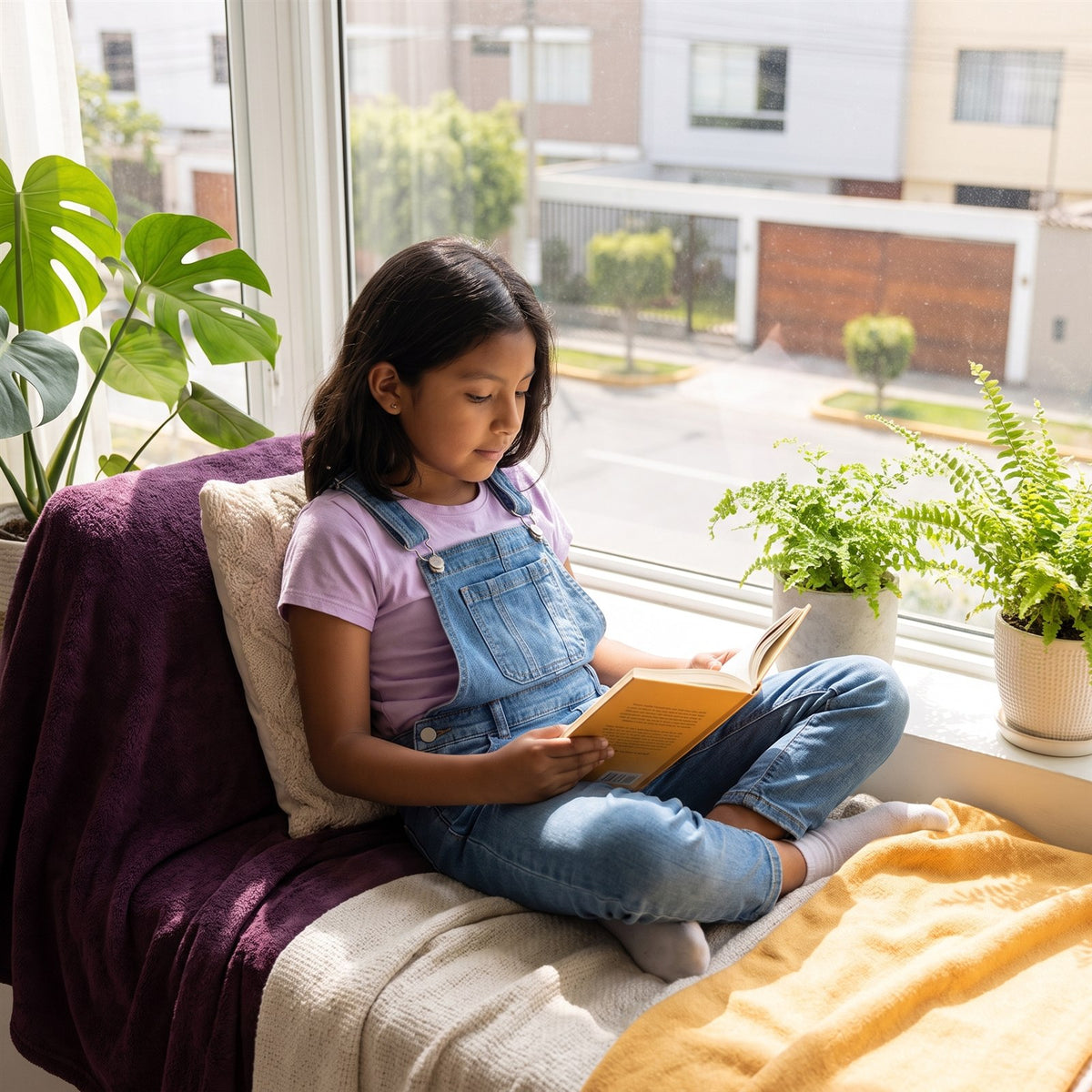 Niña leyendo concentrada