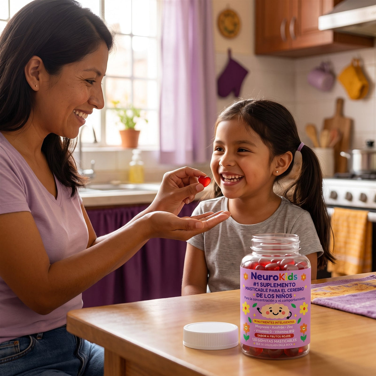 Niña tomando su gomita NeuroKids