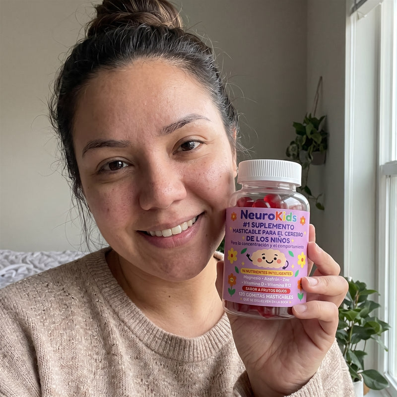 Mamá con el frasco de NeuroKids